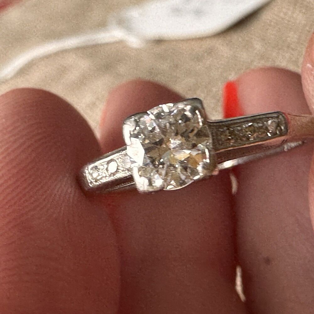 Antique RARE Platinum Traub Diamond Engagement Ring Orange Blossom Vintage S 7.5 - Picture 2 of 13